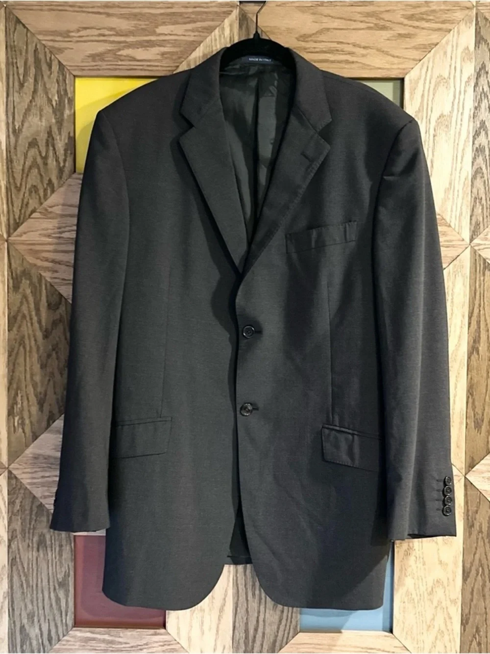 Halston Mens Blazer Solid Gray Wool Single Breasted Sport Coat Size 44R Italy